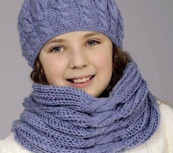 Шапка и шарф с узором косы (Вязание спицами)