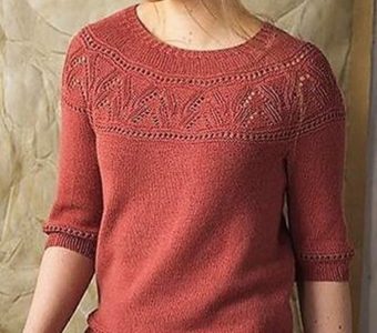 Пуловер с круглой кокеткой и укороченными рукавами  (Вязание спицами)