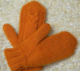 Двойные рукавички с совушками (Вязание спицами)