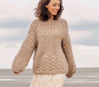 Красивый свободный пуловер (Вязание спицами)