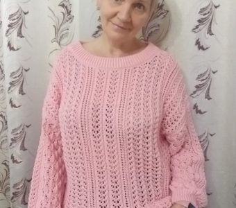 Ажурный пуловер “Розовая Азалия” (Вязание спицами)