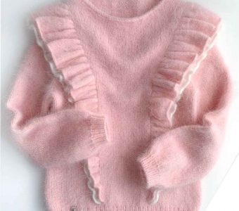 Чудесный  свитер с рюшами для девочки (Вязание спицами)